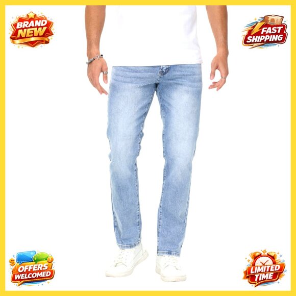 Men's Stretch Regular Fit Straight Leg Cotton Denim Jeans Flex Waist